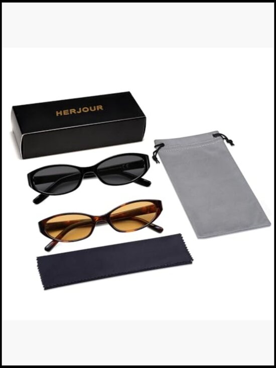 Retro Oval Sunglasses Y2k Narrow Cat Eye Skinny Shades Plastic Frame main image 7